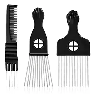 Pimoys 3 Pack Hair Pick Comb Set, Teasing Comb Hair Picks for Curly Hair, Metal Pick Comb Lift Comb Beard Pick Afro Pick for Men and Women