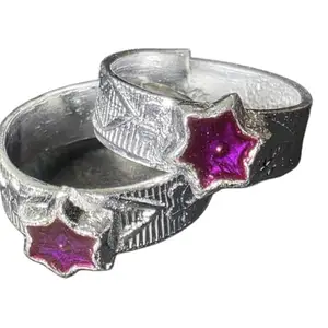 German Silver Toe with Purple star Stone, Adjustable Size, Traditional Design Set- 2 Pieces