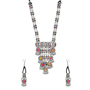 Yellow Chimes Jewellery Set for Women and Girls Traditional Silver Oxidised Jewellery Set Multicolor Silver Oxidised Necklace Set | Birthday Gift For Girls and Women Anniversary Gift for Wife