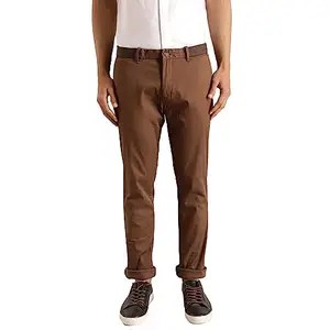 Indian Terrain Men's Brown Cotton Tapered Fit Casual Trousers