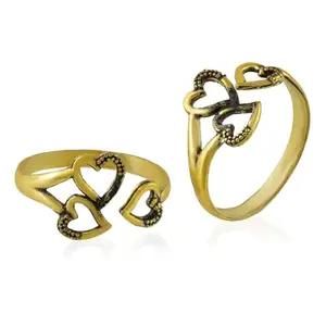 ADMIER Oxidised Plated Brass triple heart design adjustable Toering For Girl Women(ACTR01656) (YELLOW)