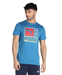 PUMA Men's Letter Print Regular T-Shirt (67343548_Vallarta Blue XS)