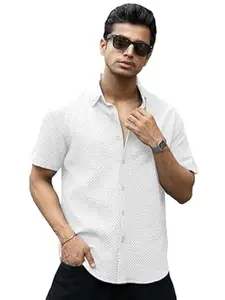 WIZOON Shirt for Men | Half Sleeves | Men’s Black Textured | Cotton Blend Shirts | Casual Shirt's | Spread Collar | Short Sleeves | Regular Fit