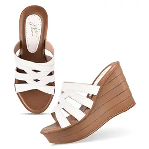 JM LOOKS Women's Gorgeous Women White Heels Comfortable and Stylish Wedge Casual & Formal Occasions for Women & Girls