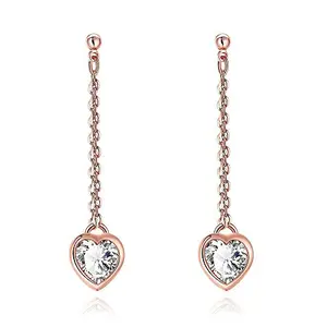 Via Mazzini Rose Gold Plated Crystal Heart Dangle Earrings For Women And Girls (ER0992)