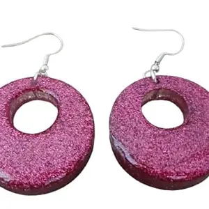 Resin Pink Glitter round Earrings for Women || Perfect for Office and Casual Wear by Shweta Shridhar