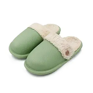 VRITRAZ Unisex Thick EVA Winter Lightweight and Warm Fur Slippers, Removable and Washable, Waterproof Slippers (UK-7, Green)