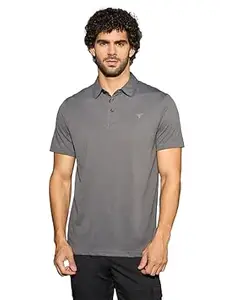 TECHNOSPORT Men's Solid Slim Fit Polo Collar T-Shirt COTFLEX Half Sleeve Button Polyester for Gym Running Workout UPF50+ Anti Odour