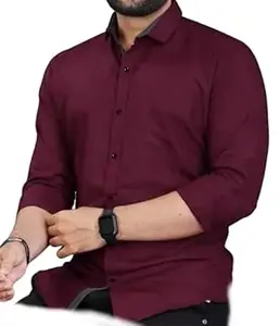 Mahima Ethnic Centre's Men’s Solid Formal Shirt Cotton Slim Fit Business Casual Button Down