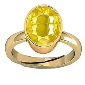 Pukhraj Stone Original 15.00 Carat Certified Yellow Sapphire Gemstone Gold Plated | Adjustable Ring With Lab Certificate for Men and Women
