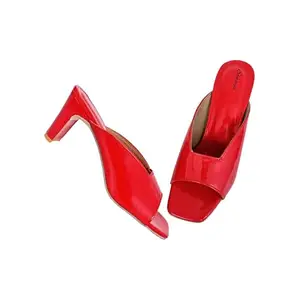 Shunya Women Comfortable Red Open Square Toe Block Heel Slip-On Sandal For Casual, Indian and Official Occassions