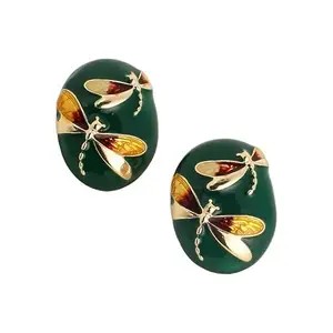 SOHI Women's The Dragonfly Stud Earrings For Casual Wear | Forest Green Colour | Alloy Material | Push Back Closure | Metallic Earrings | Fashion Stud Earrings For Women & Girls