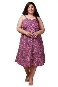 Angiya Womens Plus Size Floral Printed Shoulder Straps Neck Midi Dress (XXL) Purple