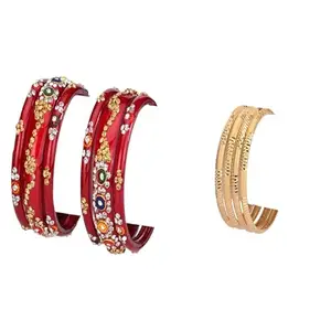 Somil Combo Bangle Set For Women | Traditional Daily Bangles | Perfect For Parties & Functions, Pack Of 10, Red, Golden -D423