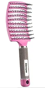 Alexvyan Detangling Hair Scalp Massage Comb Brush with Nylon Bristle For Wet Curly Hair - Salon Hair Dressing Styling Tools For Women Girls - Pink