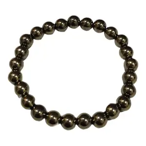 Magnetic Hematite Beaded Bracelet, Dark Bronze Metallic, 8mm Round Natural Stone Beads, Stretch Style