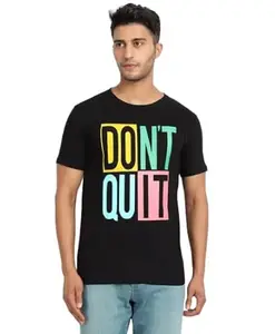 Generic D.N. JI MART Cotton Black Colored Printed Regular Fit Half Sleeve Round Neck Men's T-Shirt (M)