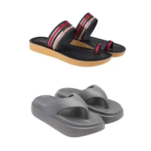 ZENWEAR Extra Soft Classic Casual wear with Flexibility Technology Flip-Flop Combo for Women's/Girl's(6144+6110)(8) Multicolor