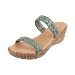 Mochi Women Green Synthetic Leather Wedge Heel Fashion Sandal UK/7 EU/40 (34-118)