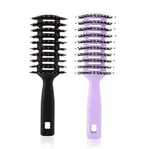 UMAI Round Vented Hair Brush for Quick Drying & Pain Free Detangling | Smoothens | Stylish design | Flexible Nylon Bristles | Suitable for all Hair types (Purple-Black, Pack of 2)