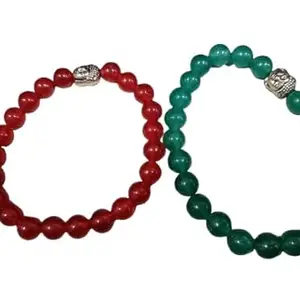 Cuonna Gems Gallery Amazing Combo Long Lasting Ealstic Bead Panna Stone Bracelet & Ruby Crystal Bracelet Original Certified कॉम्बो माणिक स्टोन ब्रेसलेट + पन्ना रत्न ब्रेसलेट Pure Ruby Emerald Bracelet