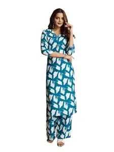 Great Creation Clothing Women Cotton Printed Kurta Pant Set Multi Color Ethnic Kurti Set for Women 3/4 Sleeve V Neck Straight Kurta with Pants Indian Office Kurta Set