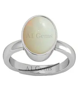 JEMSKART Certified 7.25 Ratti / 6.50 Carat German Silver Plated White Opal Fire Ring Astrological Gemstone Silver Ring for Women and Men