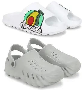 Pampy Angel Combo Pack of 2 Slipper/Flip Flops/Slides/Clogs/Sandals with Adjustable Back Strap for Men,(Y-To-Avcdo-White,Cl-200-Grey),6 (UK/India)