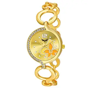 VILLS LAURRENS VL-7013 Attractive Floral Golden Watch for Women & Girls