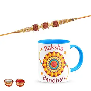 Manonita Rakhi Gift for Brother, bhaiya bhabhi, Gift Set (Rakshabandhan Mug, Roli,Chawal) BLUEMUG-12-BA