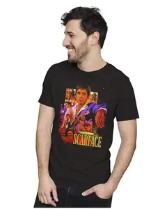 ALLEN BLACK Men's & Women's Regular Fit 100% Cotton T-Shirt (FACESD11-Black L Men Round_)