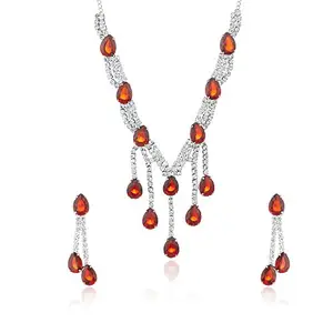 Oviya Red Velvet Pears Austrian Crystal Necklace Set for Women NL4101012Red