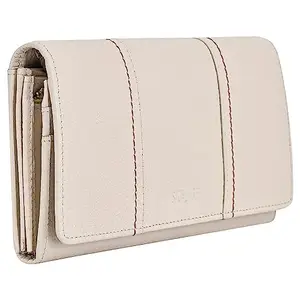 SKYLE Ladies Purse for Women (Ivory), Genuine Leather Wallet for Women, 11 Cards Slots, RFID Wallet, 2 Currency Compartments,1 Zipper Pockets, 3 Hidden Slots, 3 ID Slots, Button Closure