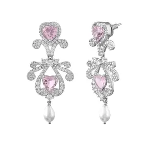 VOYLLA Royal Romance Kama Drop Earrings|Danglers Earrings For Women|Women Earrings|Gift For Women|American Diamond|Wedding|Cocktail|Love|Heart|Party|Valentine Gift