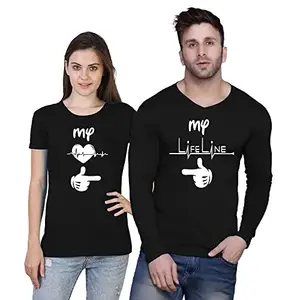 Couple T-Shirts | Matching Printed Tees for Him & Her | Romantic & Stylish Cotton T-Shirts for Couples | Long Sleeve T-Shirts (Black S)