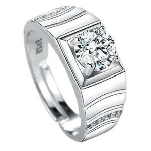 Lila Jewellery Solitaire Ring for Girls & Boys Mens & Women American diamond AD CZ stone thumb Band Stylish Proposal Adjustable Finger Ring (BZR_HC300-M-Ring-5003-Silver(M:04))