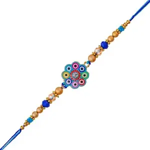 Ingo creation Colorful Floral Rakhi for Brother – Handcrafted Beaded Rakhi with Central Stone Work and Roli Chawal – Festive Raksha Bandhan Gift