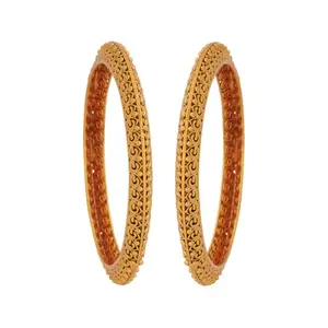 Kushal's Fashion Jewellery Gold Plated Ethnic Antique Bangles - 417315