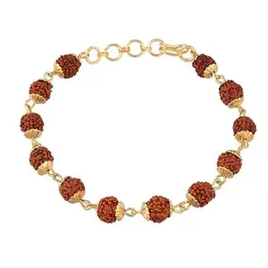 Dine Gems AAA+++ Panchmukhi Rudraksha Bracelet Original in Pure Gold Plated Rudraksha Bracelets Lab Certified Original 5 Mukhi Rudraksh Bracelet in Gold Plated