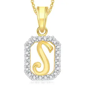 MEENAZ Men & Women Copper Valentine Gifts Gold 'S' Letter Alphabet Necklace Chain Pendant For Girls , Boyfriend Girlfriend Jewellery -Ps499