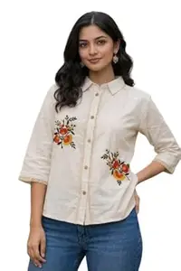 Dj Fashion Style Women Raftar Top Khadi Cotton Designer Hand Embroidery Work Butta Shirt for Women