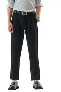 Snitch Men Formal Trousers | Slim Fit Pleated Front Design | Durable Polyester Blend with Medium Stretch | Perfect for Office & Formal Occasions |Black