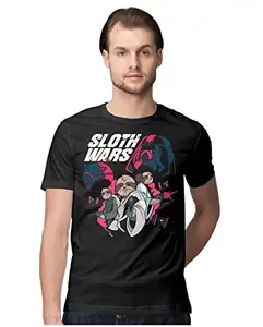 ALLEN BLACK Men's Regular Fit T-Shirt Sloth Wars 100% Cotton T-Shirt Black_SLOTHWAMEN-Black M Men Round_