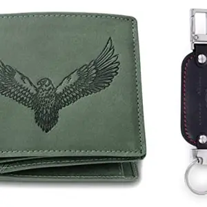 URBAN FOREST Zeus Vintage Green Leather Wallet & Keychain Combo Gift Set for Men