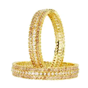 HERVERSE Cubic Zircon American Diamond Brass Gold Plated Bangle Jewelery Set for Women and Girls  BL B AD 50 2.8 Gold