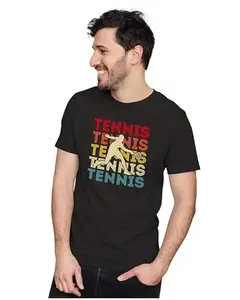 ALLEN BLACK Men's & Women's Regular Fit T-Shirt Tennis Tennis Tennis 100% Cotton Unise T-Shirt Black_MEPROT22-Black 2XL Men Round_
