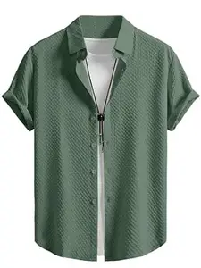 WIZOON Shirt for Men | Half Sleeves | Men’s Black Textured | Cotton Blend Shirts | Casual Shirt's | Spread Collar | Short Sleeves | Regular Fit