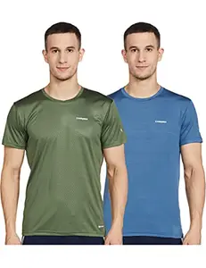 Charged Endure-003 Chameleon Spandex Knit Round Neck Sports T-Shirt Blue-Heaven Size Large And Charged Energy-004 Interlock Knit Hexagon Emboss Round Neck Sports T-Shirt Grape-Green Size Large