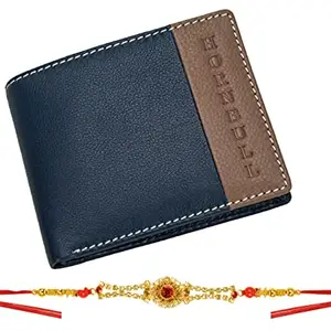 HORNBULL Rakhi Gift Hamper for Brother - Taylor Navy/Mud Men's Leather Wallet and Rakhi Combo Gift Set for Brother