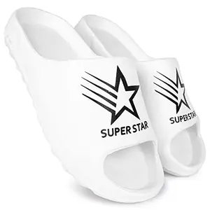 Pampy Angel Zig Zag Superstar Men's Flip Flops Slides Back Open Household Comfortable Slippers White,7 (UK/India)
